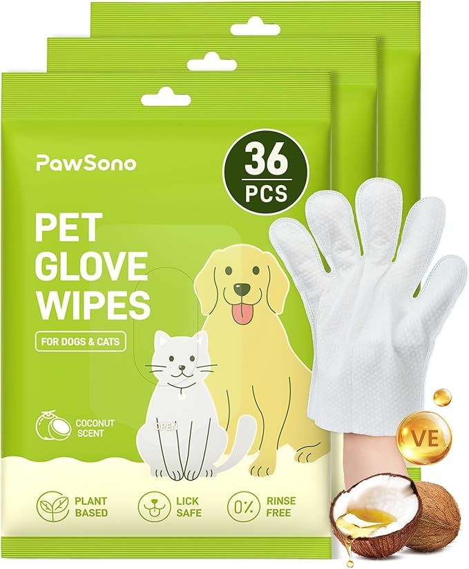 36PCS Hypoallergenic Pet Glove Wipes for Dogs & Cats - Quick Clean & Deodorizing Between Baths & Travel | Dog Washing Wipes for Fur, Butt, Paws, Eyes & Ears |Cat Cleaning Gloves for Grooming & Bathing