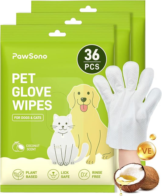 36PCS Hypoallergenic Pet Glove Wipes for Dogs & Cats - Quick Clean & Deodorizing Between Baths & Travel | Dog Washing Wipes for Fur, Butt, Paws, Eyes & Ears |Cat Cleaning Gloves for Grooming & Bathing