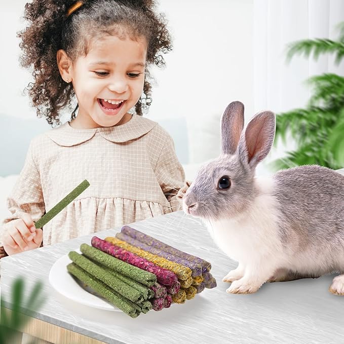 Rabbit Chew Toys for Teeth, Timothy Grass Carrot Sticks for Guinea Pig Hamster Chinchilla Squirrel Bunny Small Rodent Animals (20 pcs)
