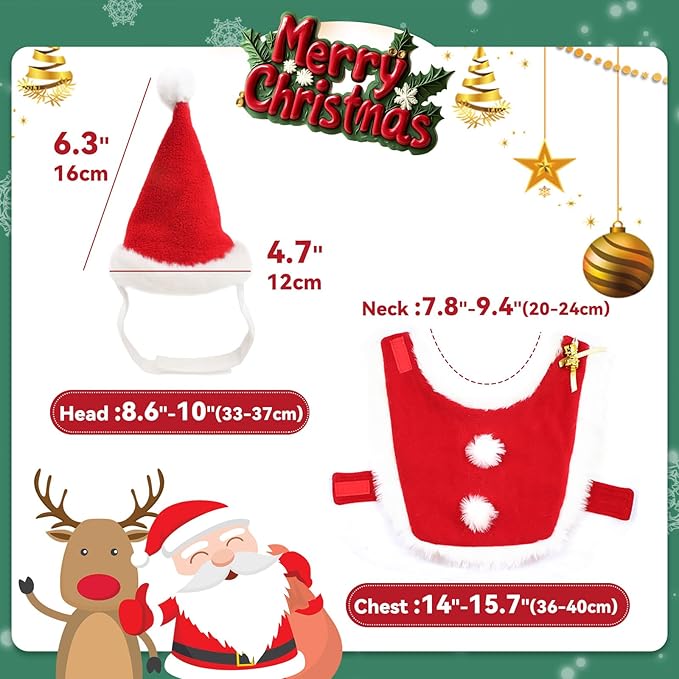 Cat Christmas Costume with Santa Hat and Cloak Cat Xmas Outfit for Kitten/Puppies/Home Christmas Decoration