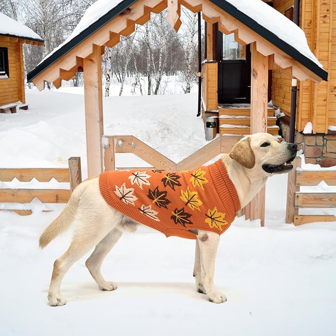 KOOLTAIL Dog Sweater, Cold Weather Dog Knitted Sweater Turtleneck Pullover, Fall Dog Sweater with Autumn Maple Leaf Pattern, Dog Winter Clothes for Small Medium Large Dogs Cat Boys Girls, Orange XL