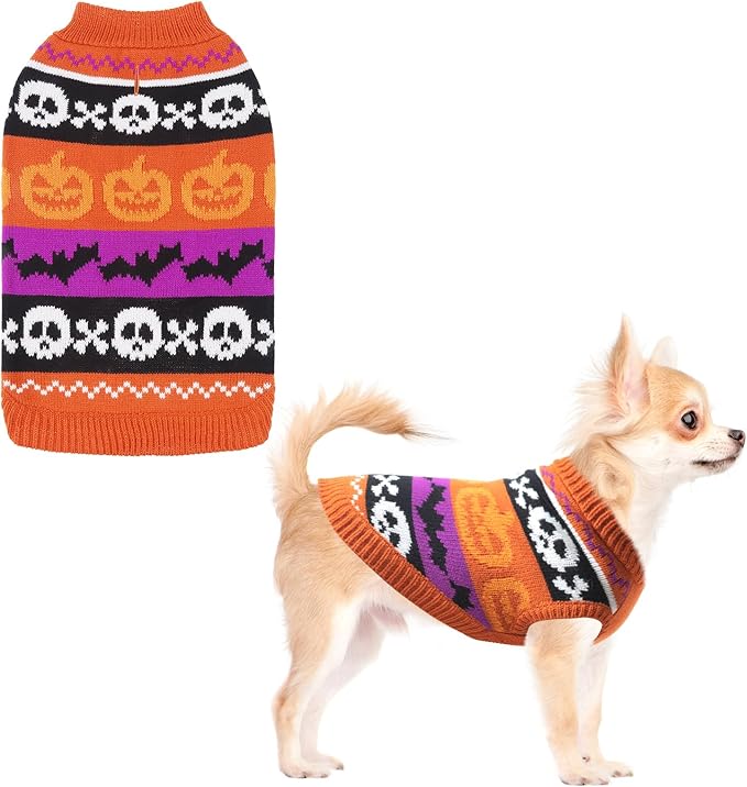 KOOLTAIL Halloween Dog Sweater Costume Fall Winter Clothes - Soft Pumpkin Knitwear Dog Cold Weather Coat, Pet Sweatshirt Pullover Outfit for Small Medium Large Dogs Puppy Cats Girls Boys Orange S