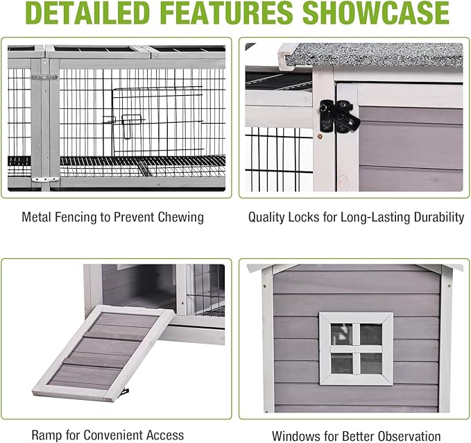 GUTINNEEN Rabbit Hutch Outdoor Bunny Cage Indoor with Large Space Guinea Pig House on Wheels 10.4 ft², No Leak Trays, Run