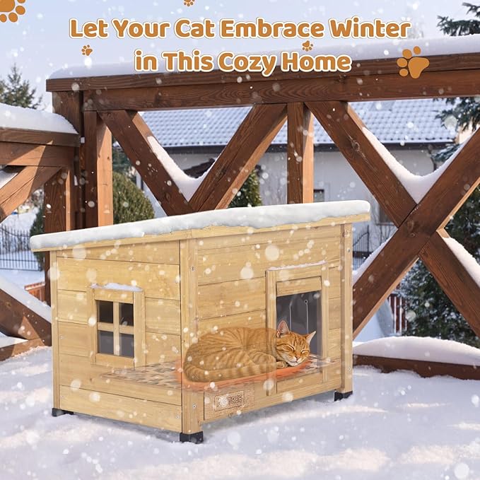 Outdoor Wooden Pet House, Weatherproof Winter Shelter for Dogs and Cats, Elevated Design with Window (Yellow, 22.56 * 17.71 * 16.73)
