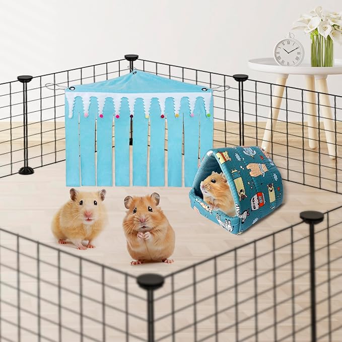 2Pcs Guinea Pig Corner Hideout, Bunny Hideaway, Hedgehog House, Rabbit Hides Accessories (Blue)