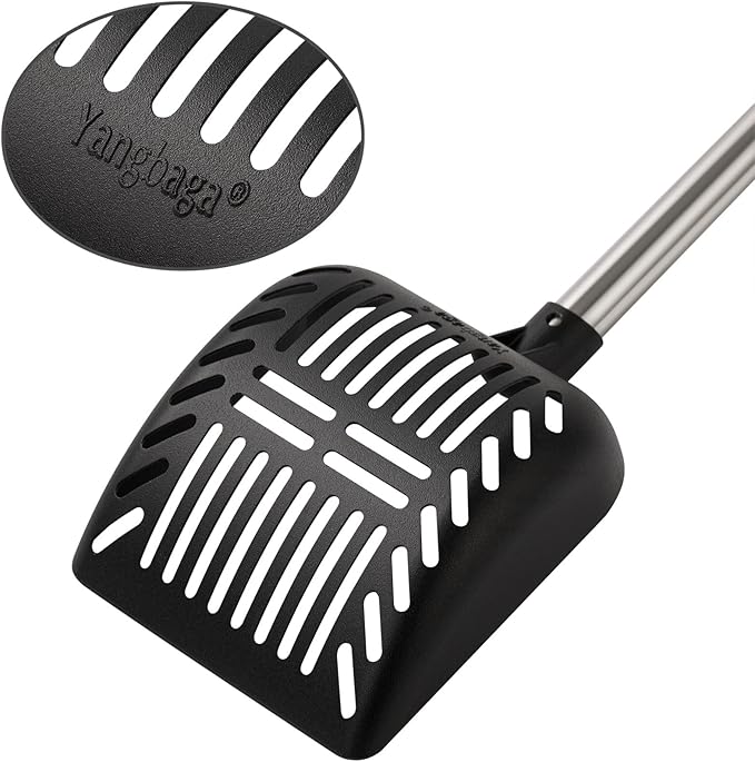 Yangbaga Metal Cat Litter Scoop with Deep Shovel&Long Handle,Detachable Stainless Steel Non-Stick Litter Sifter with Foam Padded Grip, No Bending Back Heavy Duty Cat Litter Scooper