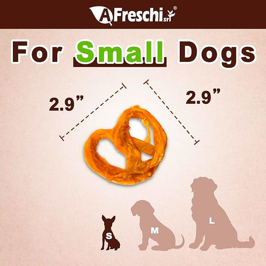 AFreschi Natural Turkey Tendon Pretzel (S) Pack of 4, Dog Treats for Signature Series, All Natural Human Grade Puppy Chew, USA-Sourced Turkey Tendon, Hypoallergenic, Rawhide Alternative
