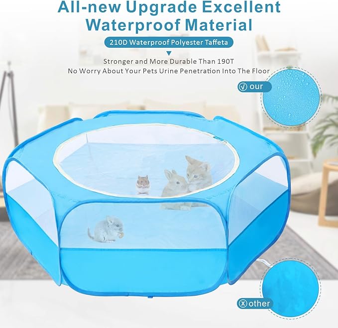 XIRGS Small Animal Playpen, Pet Playpen for Cat/Rabbit/Hamster/Guinea Pig/Bunny/Ferret/Kitten Toys Chick Brooder Box Cage Tent Pop Up Play Pen with Cover, Portable Play Yard Indoor Outdoor Waterproof