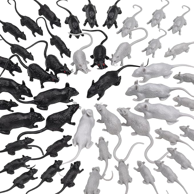 46 Pcs Plastic Fake Rat Plastic Mouse Toys Decorations Realistic Pranks Rats Simulated Small Mouse Mice Toys for April Fools Day Halloween Prank Party Supplies