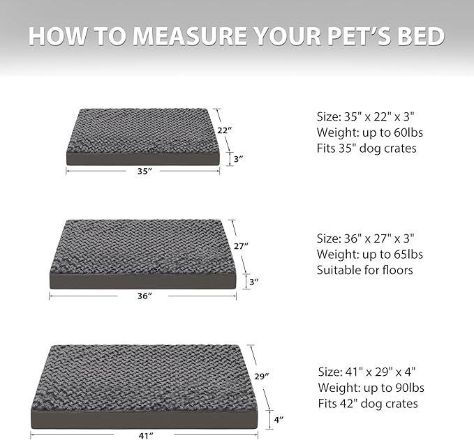 MIHIKK Dog Bed for Large Dogs, Orthopedic Pet Bed with Removable Washable Cover, Egg Crate Foam Dog Mattress Nonskid Bottom, Comfy Anti-Anxiety Puppy Mat, 35x22 inch, Dark Grey-Rose Pattern