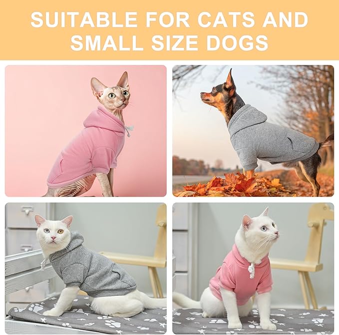 BEAUTYZOO Dog Hoodie & Cat Sweater for Small Dogs Puppy Girls Boys, Fleece Lined Warm Winter Fall Dog Clothes with Leash Hole and Pocket, Ultra-Soft Pet Jacket Coats Kitten Clothing, Grey L