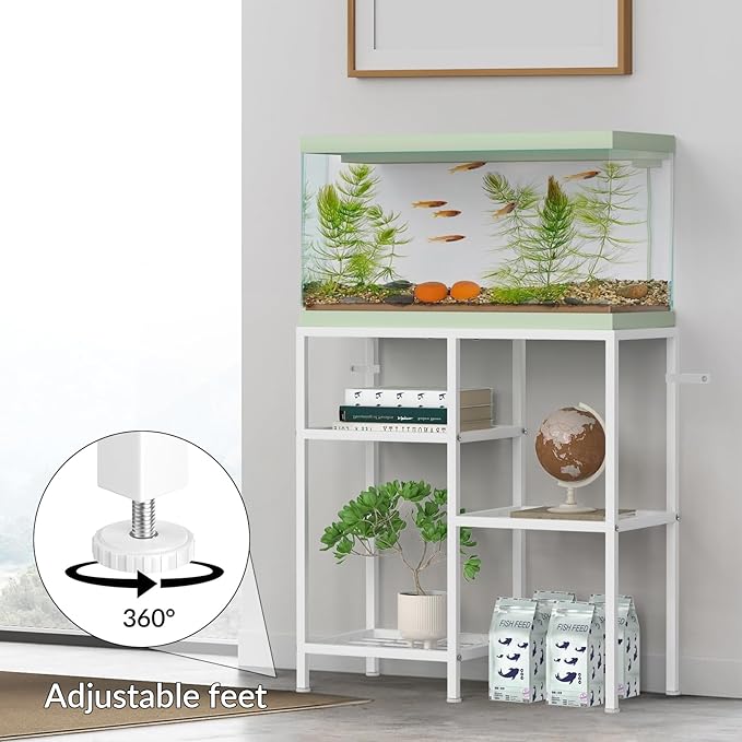YBING Fish Tank Stand 20 Gallon Aquarium Stand Aquarium Turtle Tank Reptile Tank Stand with 3-Tier Small Metal Shelf (White)