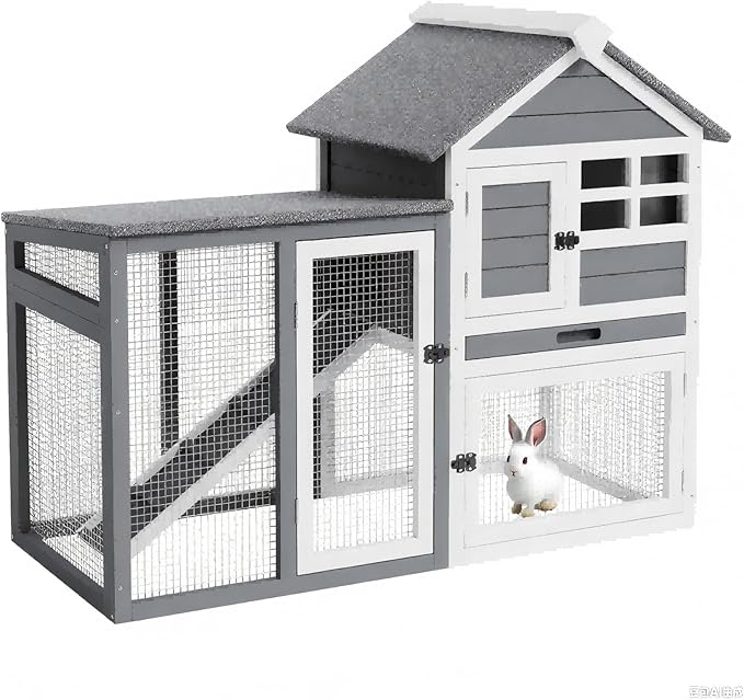 Rabbit Hutch Outdoor, Wooden Chicken Coop, Bunny Cage with Pull Out Tray, Waterproof Run, Poultry Cage for Rabbits, Chickens, Duck, Guinea Pigs