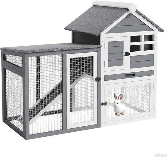 Rabbit Hutch Outdoor, Wooden Chicken Coop, Bunny Cage with Pull Out Tray, Waterproof Run, Poultry Cage for Rabbits, Chickens, Duck, Guinea Pigs