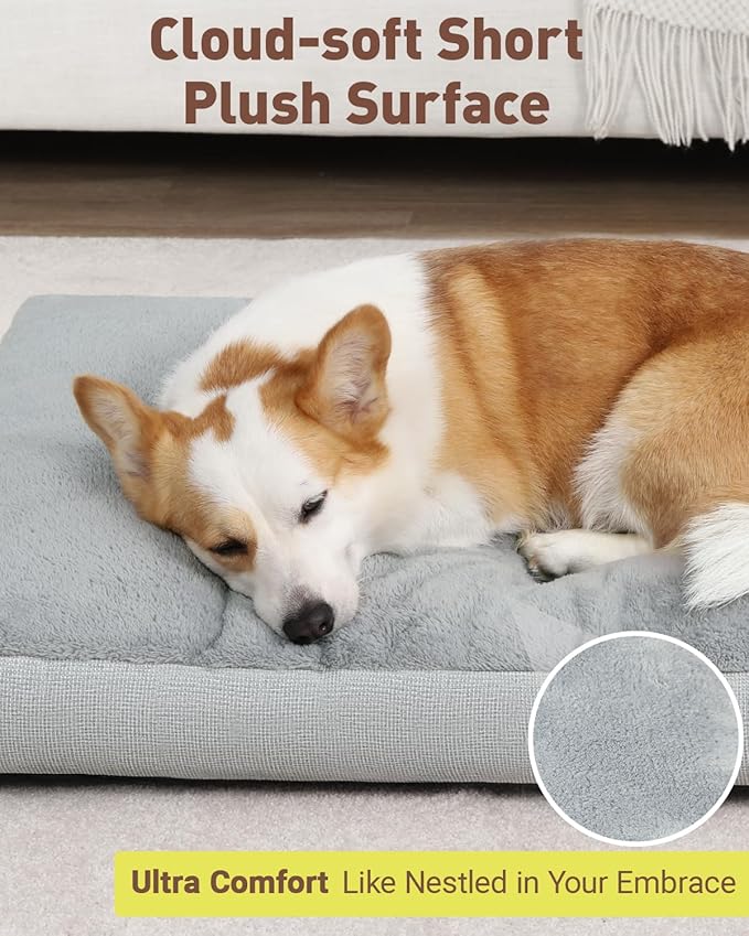 Washable Dog Bed for Medium Size Dog, Crate Bed Plush Pet Kennel Pad with Non-Slip Bottom, Pet Sleeping Mat, 29x18 Inch, Light Gray