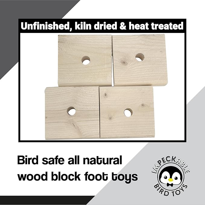 3011 Block Type 11 Thin Square Slat Softwood kiln Dried Heat Treated Unfinished Flat chewable Toy Part with Center Hole Handcrafted by Impeckable Bird Toys for Conures Caiques Amazons