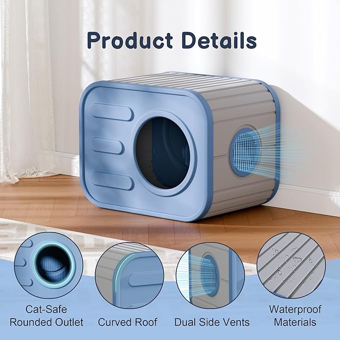 Outdoor Cat House, Outside Cat Shelter with Dual Ventilation Waterproof Resin Pet House for Indoor and Outdoor Use Shelter Pet Home for Cats Small Dogs, Blue
