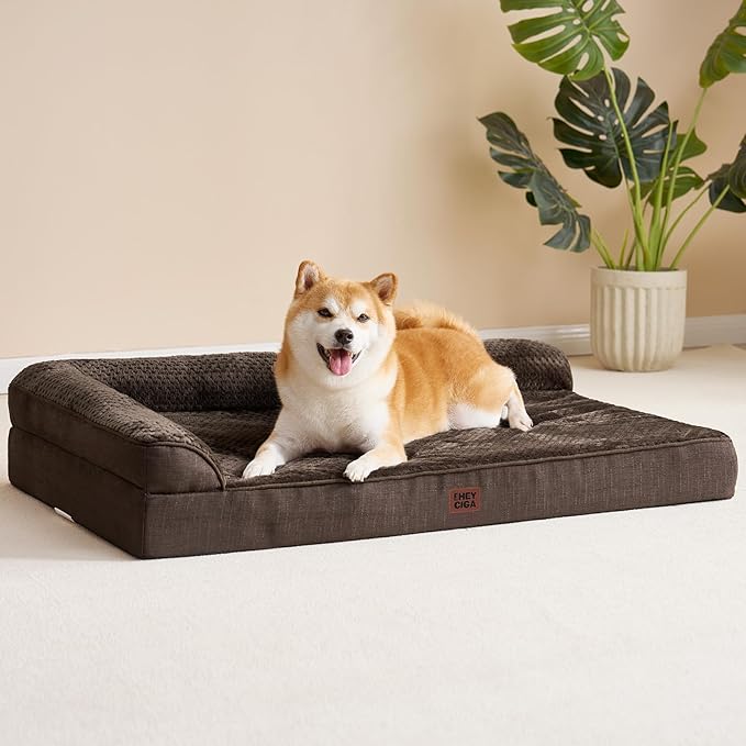 EHEYCIGA Memory Foam Dog Bed Medium Sized Dogs, Waterproof Dog Bed Orthopedic with Washable Removable Cover, Non-Slip Pet Bed Couch for Crate, 30x20x6 Inches, Brown