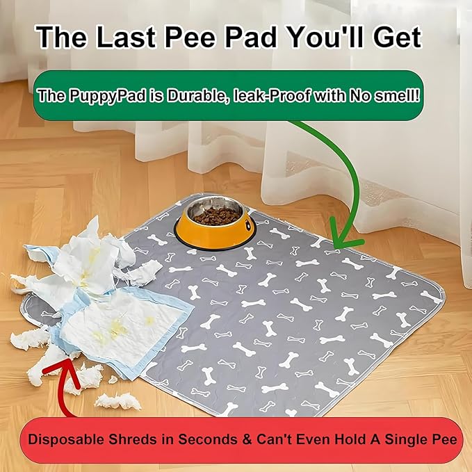 Washable Pee Pads for Dogs, Reusable Puppy Pads, Ultra-Durable 4-Layer Leak-Proof Training Mats with Non-Slip Bottom for All Breeds, Ideal for Indoor Training & Travel (Gray, L: 31.5" × 35.4")