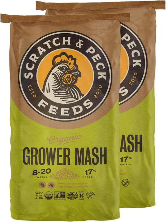 Scratch and Peck Feeds Organic Chicken & Duck Feed - Grower Mash - 50-lbs - 17% Protein, Premium Whole Grains, Essential Oils, Vitamins and Minerals