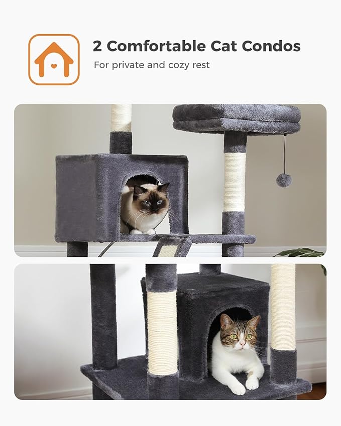Tall Cat Tree 70.9"- Cat Tower with 6 Scratching Posts, Multi-Level Cat Climbing Tower with 2 Cat Condo, 2 Scratching Boards, 2 Top Beds&Hammock for Indoor Large Medium&Small Cats, Dark Gray