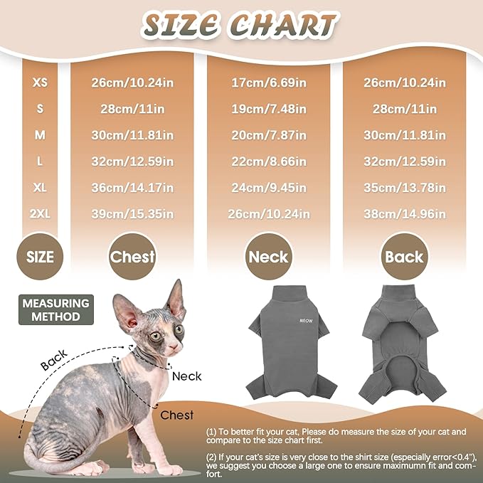 ROZKITCH Hairless Cat Clothes, Breathable Soft Cat Jumpers for Cats Only, Cat Coat with Four Legs, Warm Cat Sweater Cat T-Shirt Cat Pajamas Jumpsuit Vest Cornish Rex, Devon Rex, Peterbald Grey S