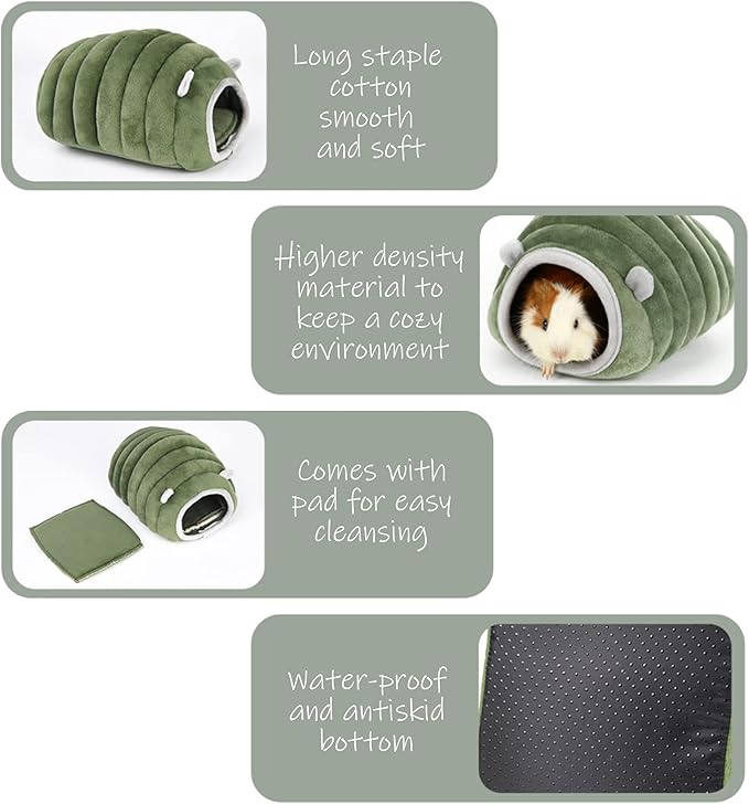 HLMOptimo Guinea Pig Hideout Bed Rabbit House Cave Accessories Cozy Hide-Out for Bunny Hedgehog Ferret Chinchilla&Other Small Animals (Grey, Caterpillar)