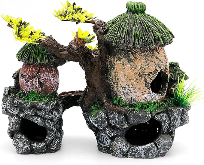IBWell Classical Lifelike Chinese Landscape Resin Aquarium Castle Decorations Fish Tank Ornaments (House)