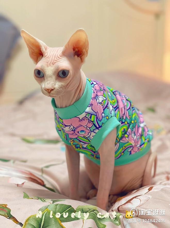 Sphynx Cat Clothes, Hairless Cat Shirt, Soft Stretchy Sweater for Cats, Breathable Cat Daily Outfit, Cat Pullover for Cornish Rex, Devon Rex (Green, XXL (8.5-12lbs))