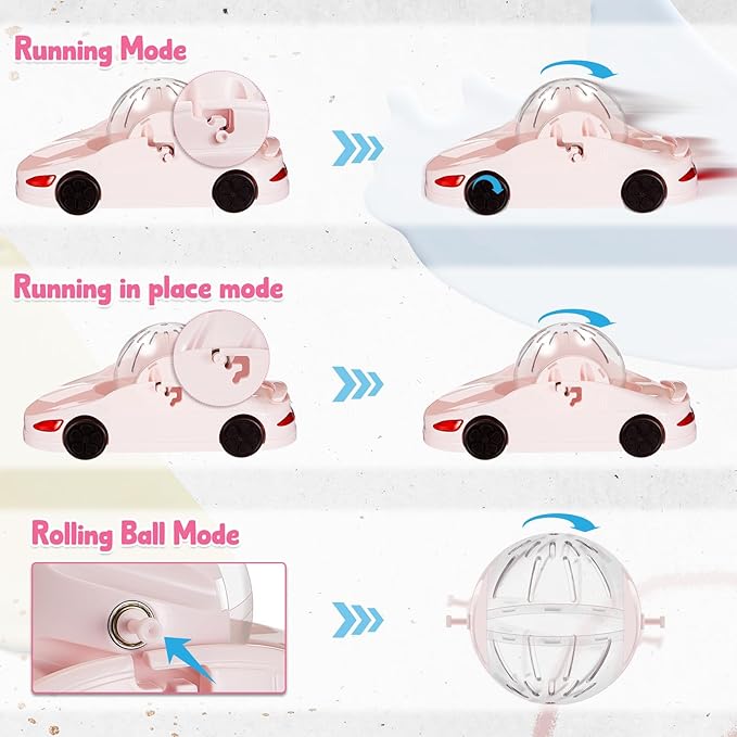 2 Pcs Hamster Exercise Sports Ball Car Running Funny Fitness Wheel Toys with Detachable Transparent Ball 3 Modes Available 11.6x6.5x5 inch for Hamster Small Animal