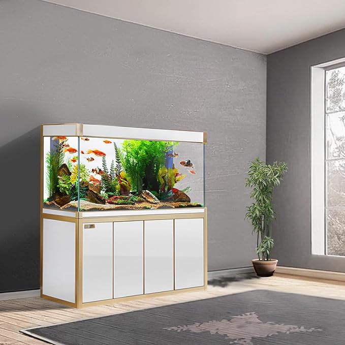 250 Gallon Aquarium Tempered Ultra-Clear Glass with Complete Setup in White with Gold Trims