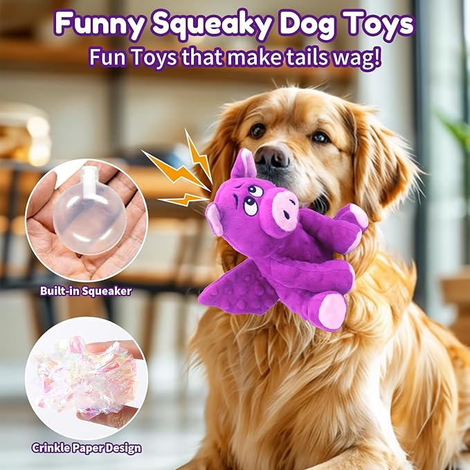 Large Squeaky Dog Toys, Plush Dog Toys with Crinkle Paper to Keep Them Busy, Stuffed Tough Chew Toys for Small Medium and Large Dogs