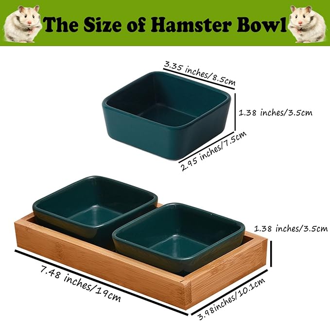 Hamster Food Bowl, Hamster Feeding & Water Bowls, Small Animals Ceramic Food Water Bowl Prevent Tipping for Dwarf Syrian Hamsters Bunny Gerbils Rats or Other Similar-Sized Small Pets (Green)