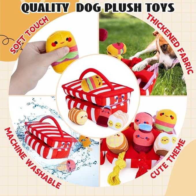 Puppy Toys - Interactive Squeaky Snuffle Hide & Seek Tug Rope Plush Toys for Small Medium Dogs - Natural Foraging Nose Work Boredom Relief
