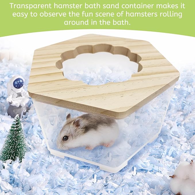 Hamiledyi Hamster Sand Bath Box Transparent Gerbil Digging Sand Container Acrylic Small Dwarf & Syrian Hamster Shower Bathtub with Climbing Ladder Bowl and Scoop Cage Accessories for Lemmings (Flower)
