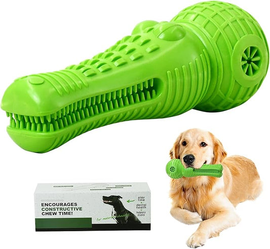 Dog Chew Toy for Aggressive Chewers, Durable Natural Rubber Squeaky Alligator Interactive Dog Toy, Long-Lasting Dental Care Tooth Cleaning for Medium Large Dogs and Teething Puppies (Green)