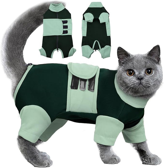 Cat Anxiety Relief Clothes, Flexible Cat Calming Vest with Hook&Loop, Ideal for Loud Noises, Fireworks, Separation, Travel, Thunderstorms, Reduce Anxiety Comfortable Wrap for Cats, Green Medium