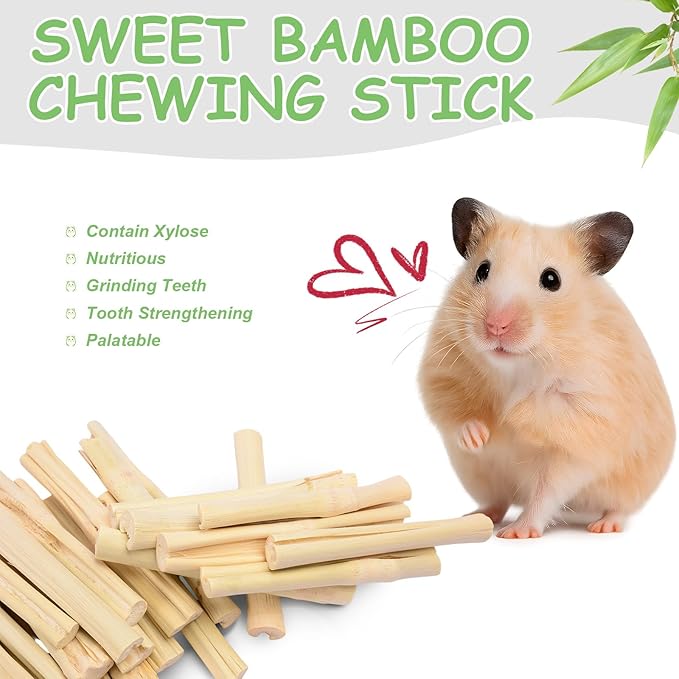 2 LB Natural Sweet Bamboo Chew Toys, Bamboo Chew Sticks, 908g Pet Snacks for Hamster Chinchilla Guinea Pig, Molar Treats Snack for Small Animals