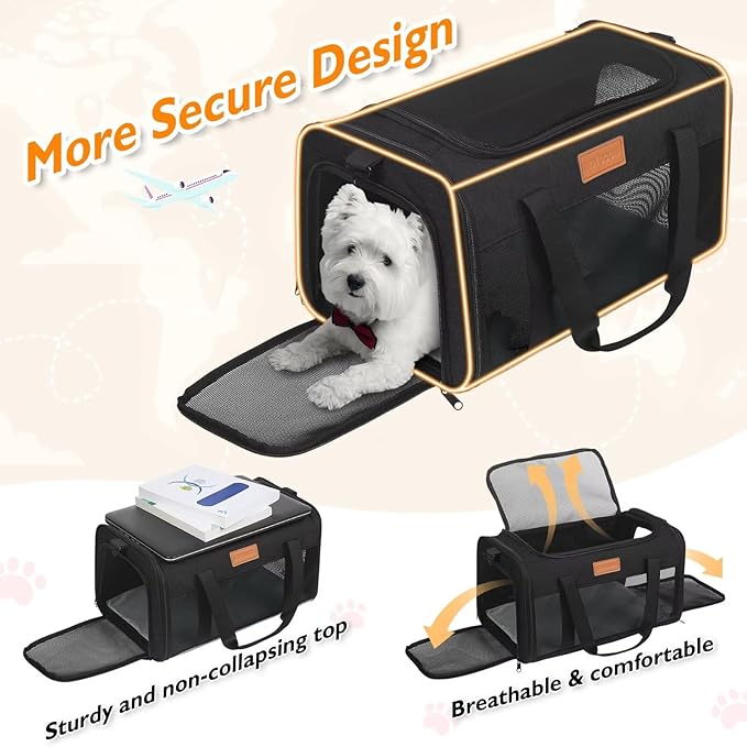 PETUX Pet Carrier Airline Approved - 17"x11"x9.5" Cat Travel Carrier with Litter Box for Small Cats up to 12 lb - Top Open Portable TSA Approved Pet Carrier in Cabin for Travel and Vet Visit - Black