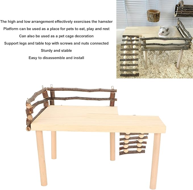 Hamster Platform, Wooden Reptile Bridge, Hamster Enrichment Toys for Guinea Pigs, Chinchilla, Gerbils, Squirrels, Reptiles and Other Small Pets