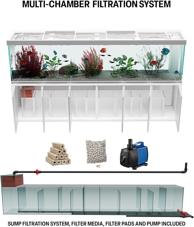 500 Gallons Tempered Glass Aquarium, Modern Rectangular White Silver Tank with Advanced Filtration System - Fish & Aquarium Equipment