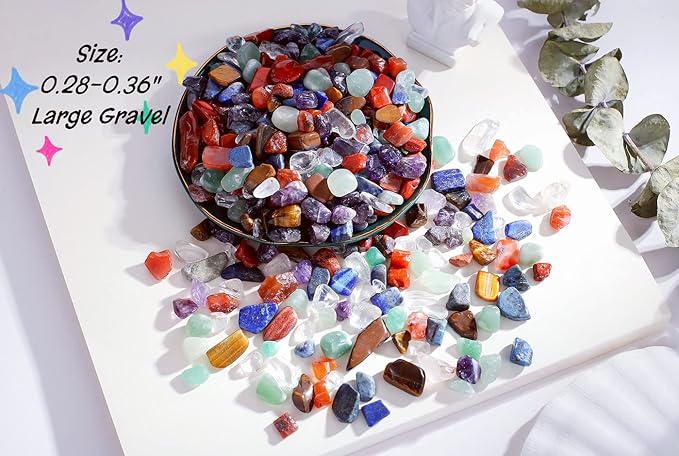 7 Chakra Mixed Crystal Polished Aquarium Gravel Stones Tumbled Stone Rocks Colorful Crushed Reiki Healing Crystals Quartz Home Betta Fish Tank Succulent Vase Filler Landscape Bottom Ornament 0.6lbs
