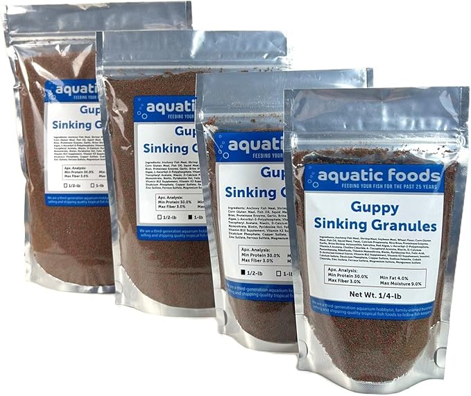 Aquatic Foods Inc. Guppy Micro Sinking Granules, Color Enhancing and Spirulina Mix for Guppies, Tetras, All Baby Cichlids...WL…1-lb Foil Pouch Bag