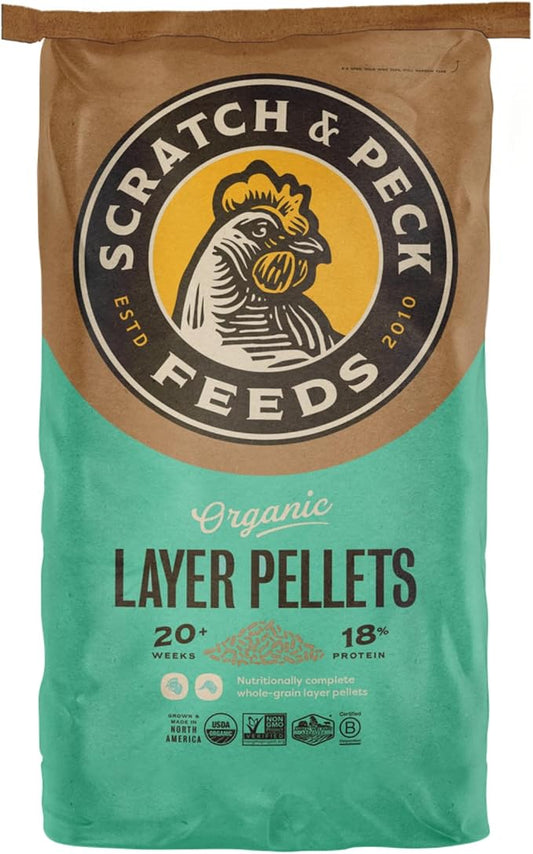 Scratch and Peck Feeds Whole Grain Layer Pellets Chicken and Duck Feed - 25 lbs Bag - Corn-Free and Soy-Free - 18% Protein, Certified Organic and Non-GMO Project Verified Chicken Food