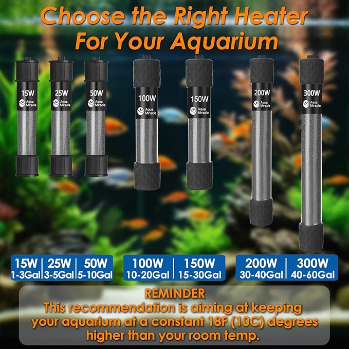 AquaMiralce 50W Aquarium Heater with Compact Size, Submersible Fish Tank Heater with LED Digital Display Thermostat, Adjustable Fish Heater Turtle Heater for 5-10 Gallon Tanks