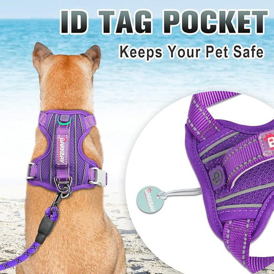 BARKBAY No Pull Dog Harness Large Reflective Dog Harness with Front Clip and Easy Control Handle for Walking Training Running with ID tag Pocket(Purple,XL)