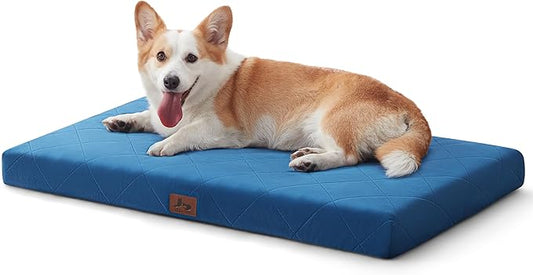 Orthopedic Dog Crate Bed Washable for Large Medium Dogs, Waterproof Pet Bed Mat with Egg Crate Foam, Flat Dog Crate Pad with Removable Washable Cover, 35 x 22 Inch Kennel Pads, Navy
