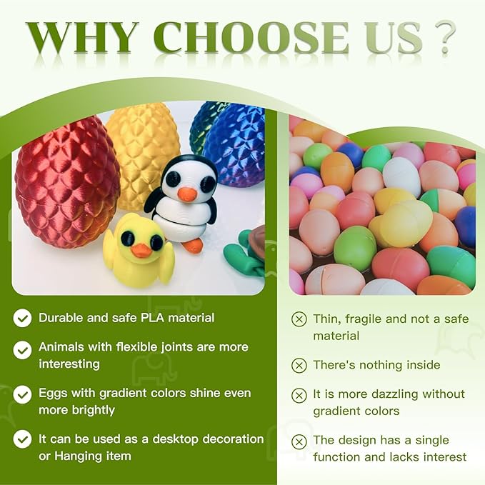 Mini 3D Printed Dragon Egg and 3D Printed Animals，Resin Figurines，Animal Miniature Figurines，Mini Egg Fillers，Teen Carnival Prizes (9pcs Set)