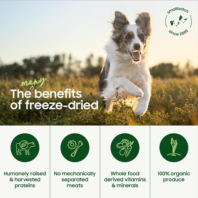 smallbatch Pets Freeze Dried Raw Dog Food, Chicken Recipe, 14 oz, Organic High Protein Dog Food, Grain Free, Made in The USA, Humanely Raised Meat, Single Protein, for Picky Eaters, Hydrate & Serve