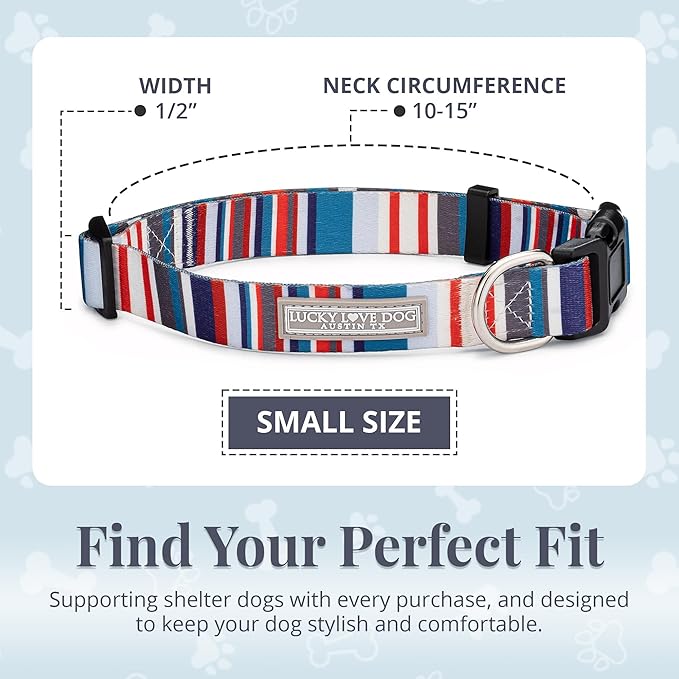 Lucky Love Dog - Adjustable Dog Collar with Easy Click Buckle for Small to Large Dogs, Durable, & Comfortable for Male & Female Dogs, Pet Collar for Puppies & Adult Ones - Linus, Small